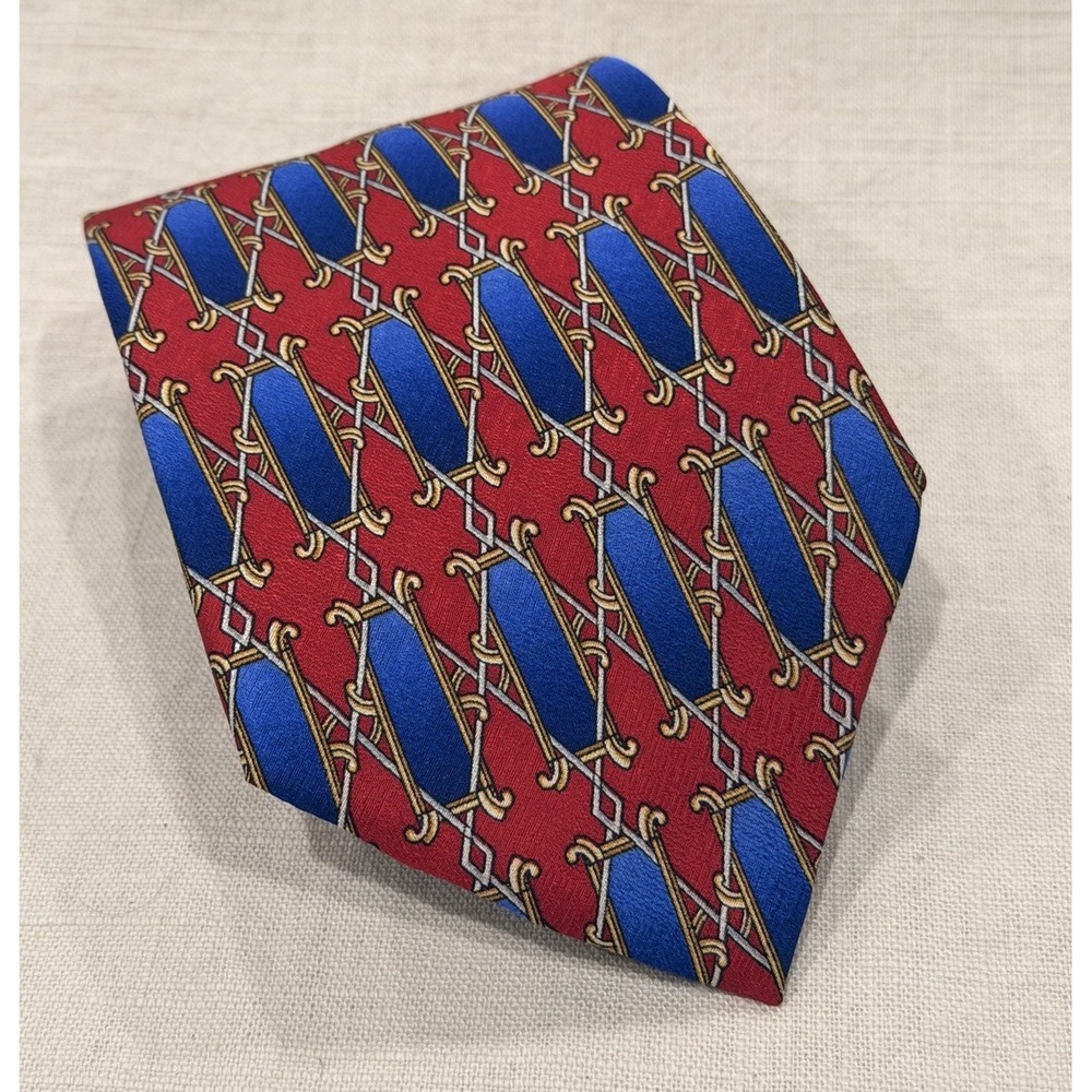 Christian Dior Cravates Men's Necktie Red Blue Silk Geometric Abstract Preppy